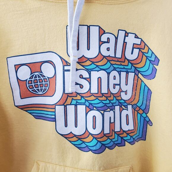 🔥 Disney Parks Walt Disney World Retro Graphic Hoodie Yellow Rainbow Small - Picture 3 of 10